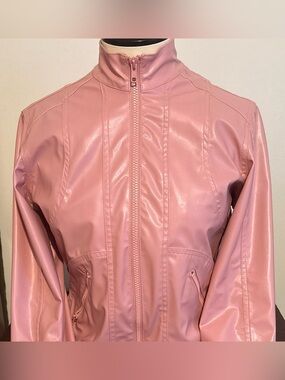 RW&CO. Dusty Rose Faux Leather Zip-Up Jacket